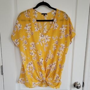 West Kei Yellow Tie Front Short Sleeve Blouse